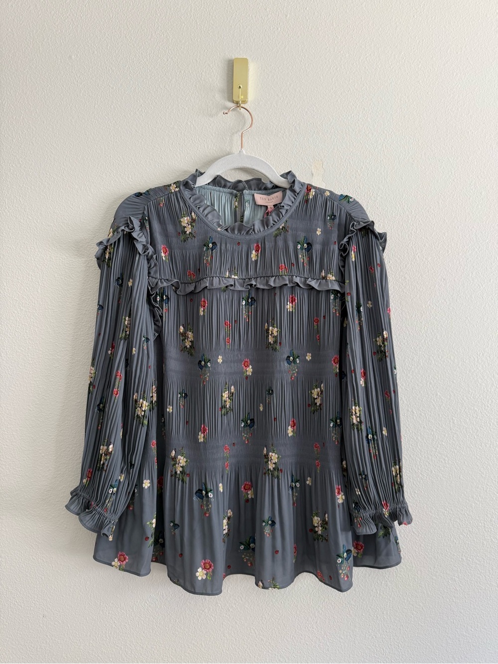 Ted Baker London Horili Oracle pleated floral blouse Sz 3/ 8-10 M NWT
